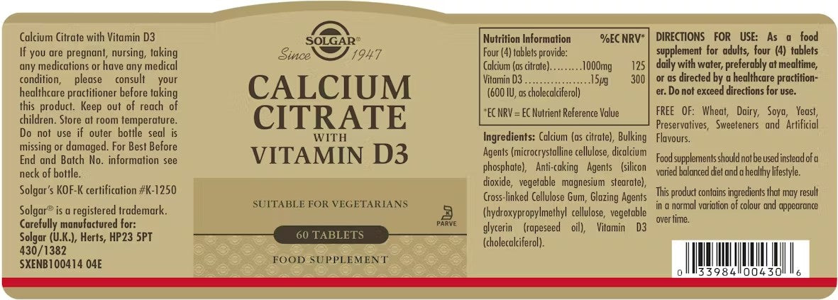 Calcium Citrate with Vitamin D3 60 Tablets