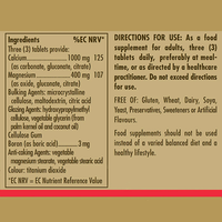Thumbnail for Supplement facts label lists ingredients, directions, and allergens. Solgar Calcium Magnesium plus Boron 250 Tablets is a dietary supplement for busy lifestyles—not a substitute for a balanced diet and healthy lifestyle.