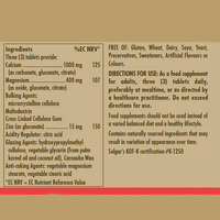 Thumbnail for SOLGAR Calcium Magnesium plus Zinc 250 Tablets supplement label lists %EC NRV, allergen info, usage directions, ingredients (calcium, magnesium, zinc), and food supplement certification details.