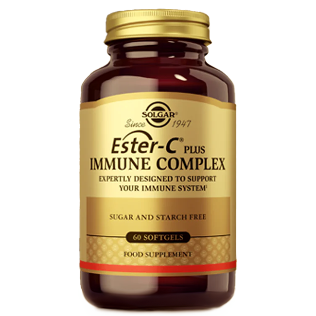 Solgar Ester-C Plus Immune Complex 60 Softgels is a food supplement with advanced vitamin C to support your immune system. Sugar and starch free for better absorption.