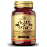 Thumbnail for Solgar Vegan Digestive Enzymes 50 Tablets offers pleasant-tasting, chewable tablets that support digestion, are suitable for vegans, and contain no sugar or salt. Each bottle includes 50 tablets.