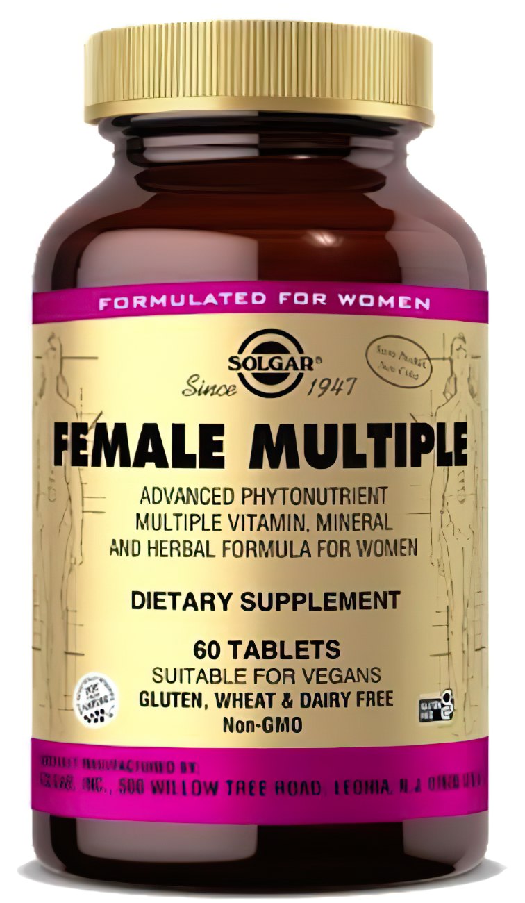 A bottle of Solgar Female Multiple 60 Tablets.