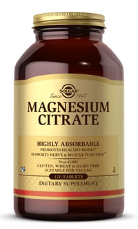 Thumbnail for Solgar's Magnesium Citrate 200 mg 120 Tablets high-absorbent supplement.