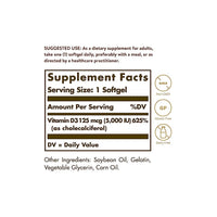 Thumbnail for Vitamin D3 (Cholecalciferol) 125 mcg (5,000 IU) 100 Softgels