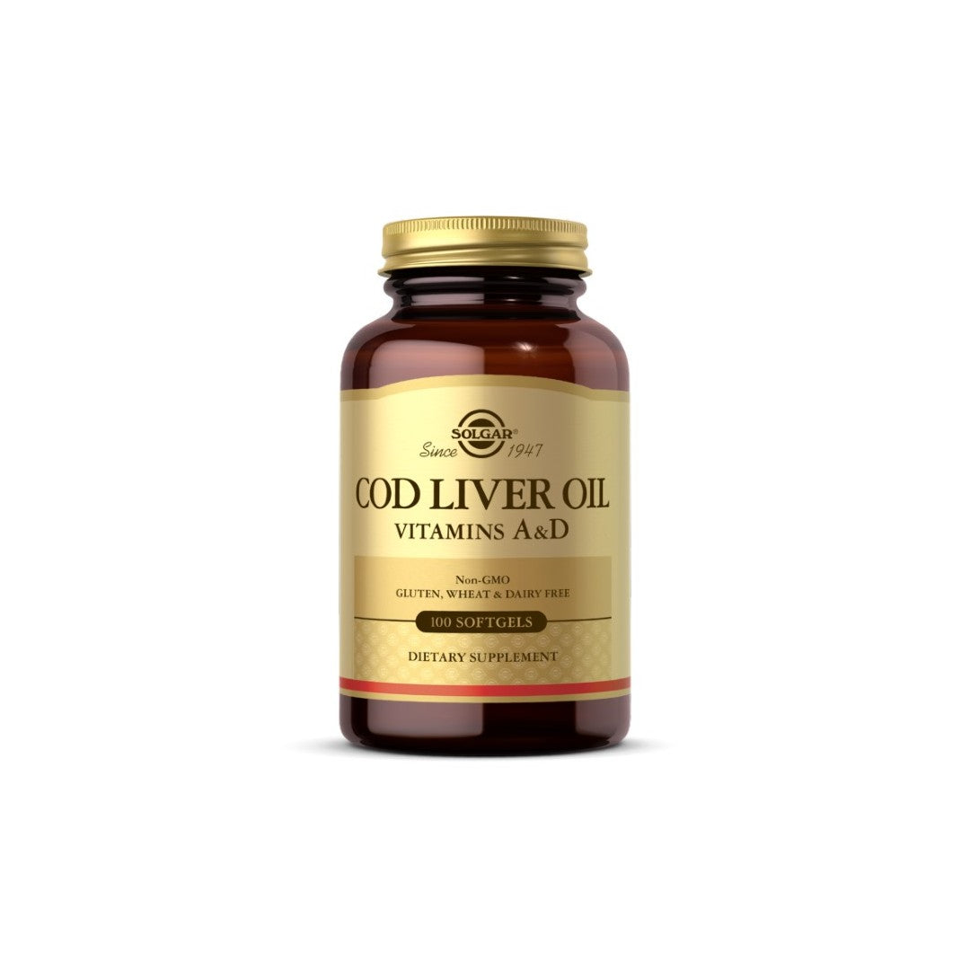 Cod Liver Oil (Vitamin A and D) 100 Softgels - front
