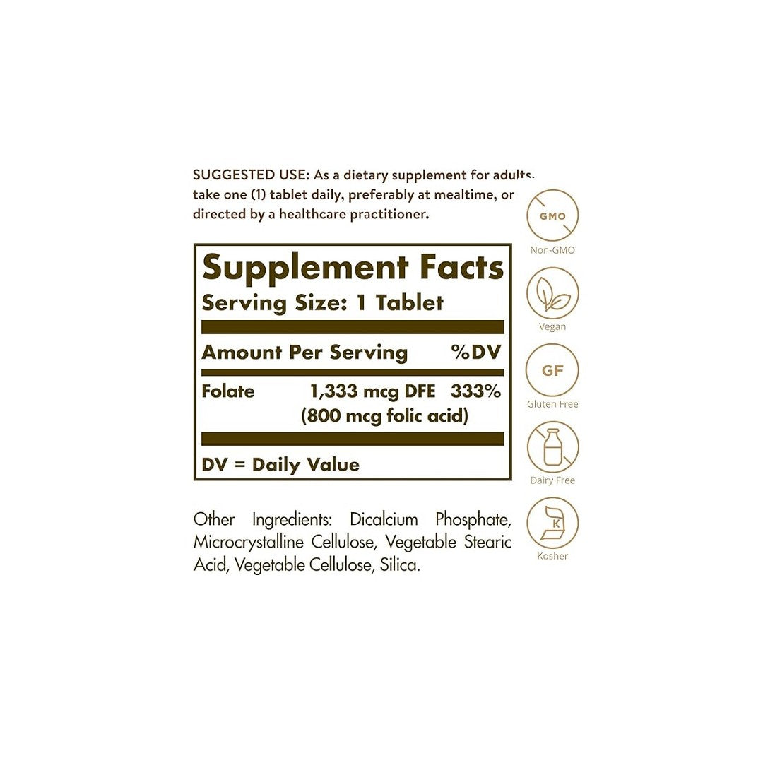 Folate 1,333 mcg DFE (800 mcg Folic Acid) 250 Tablets – Auroxhealth