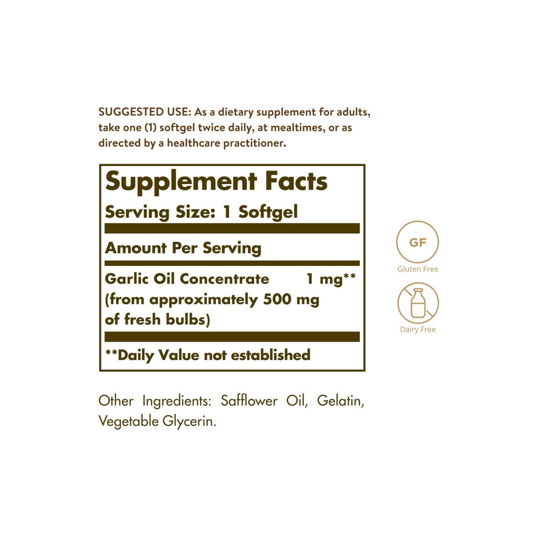 Garlic Oil Perles (Reduced Odor) 100 Softgels - supplement facts