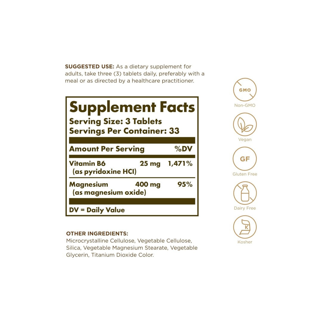 Magnesium with Vitamin B6 100 Tablets - supplement facts