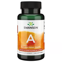 Thumbnail for A bottle of Swanson's Vitamin A 10000 IU 250 Softgels, perfect for eye and immune system support, provides a vision health formula with 10,000 IU per serving.