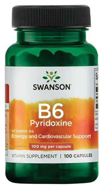 Swanson Vitamin B6 Pyridoxine - 100 mg 100 capsules promote cardiovascular wellness.