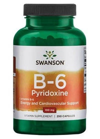 Thumbnail for Swanson offers Vitamin B-6 Pyridoxine - 100 mg 250 capsules that support energy metabolism and boost cardio health. These capsules are rich in vitamin B6, which is essential for maintaining overall well-being and