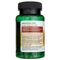 Thumbnail for A green bottle of Swanson's Vitamin B12 Cyanocobalamin 500 mcg, containing 100 capsules, highlights benefits for energy metabolism, nervous system health, and red blood cell formation. Ideal for vegans to support B12 levels, it includes suggested use and warning details on the label.