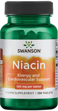 Thumbnail for Swanson Vitamin B-3 Niacin - 100 mg 250 tabs provides energy and cardiovascular support, promoting heart health and optimizing carbohydrate metabolism.
