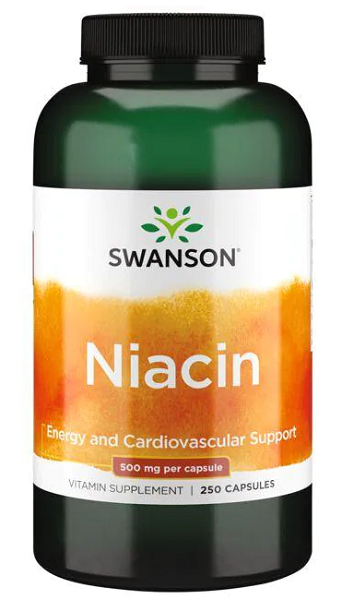 Swanson Vitamin B-3 Niacin - 500 mg 250 capsules promotes healthy blood lipid levels and cardiovascular health.