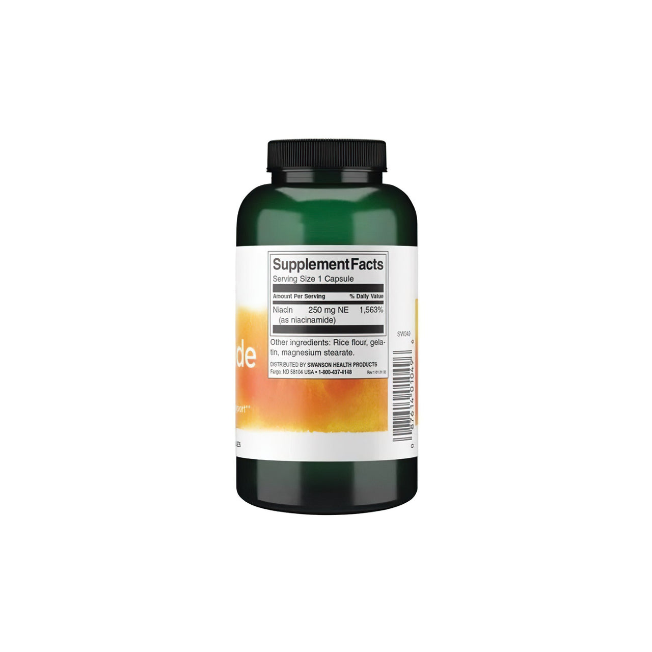 A bottle of Swanson's Vitamin B-3 Niacinamide - 250 mg 250 capsules, promoting joint health, on a white background.