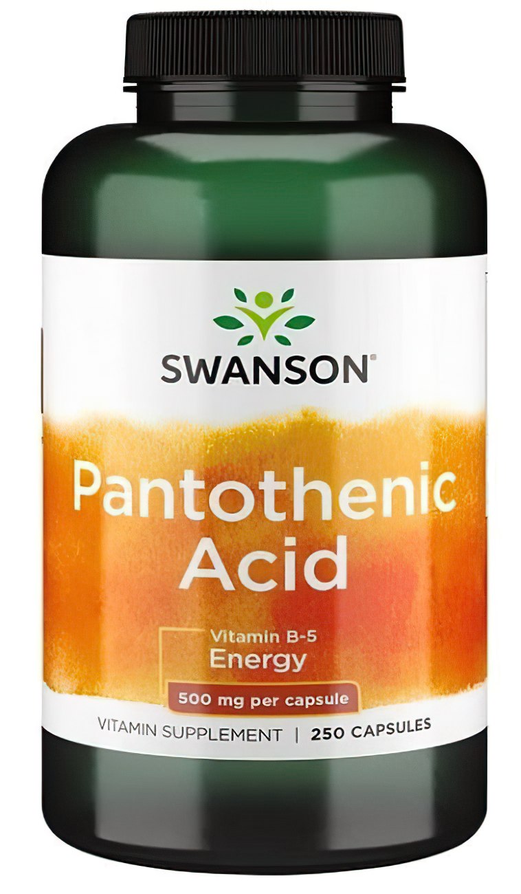 Swanson's Pantothenic Acid 500 mg 250 caps supports energy metabolism and the immune system.