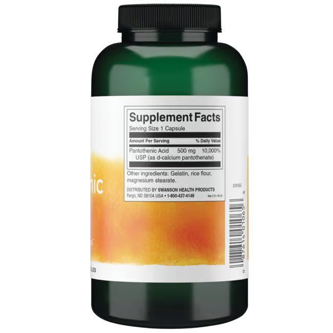 Pantothenic Acid 500 mg 250 Capsules