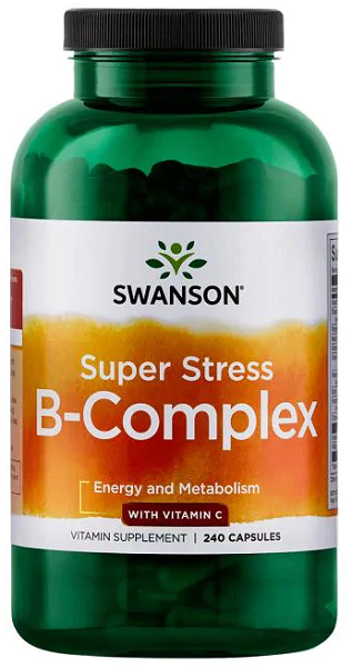 A bottle of Swanson B-Complex with Vitamin C - 500 mg 240 capsules.