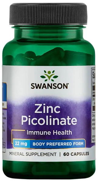 Swanson Zinc Picolinate - 22 mg 60 capsules supports immune system and prostate health.