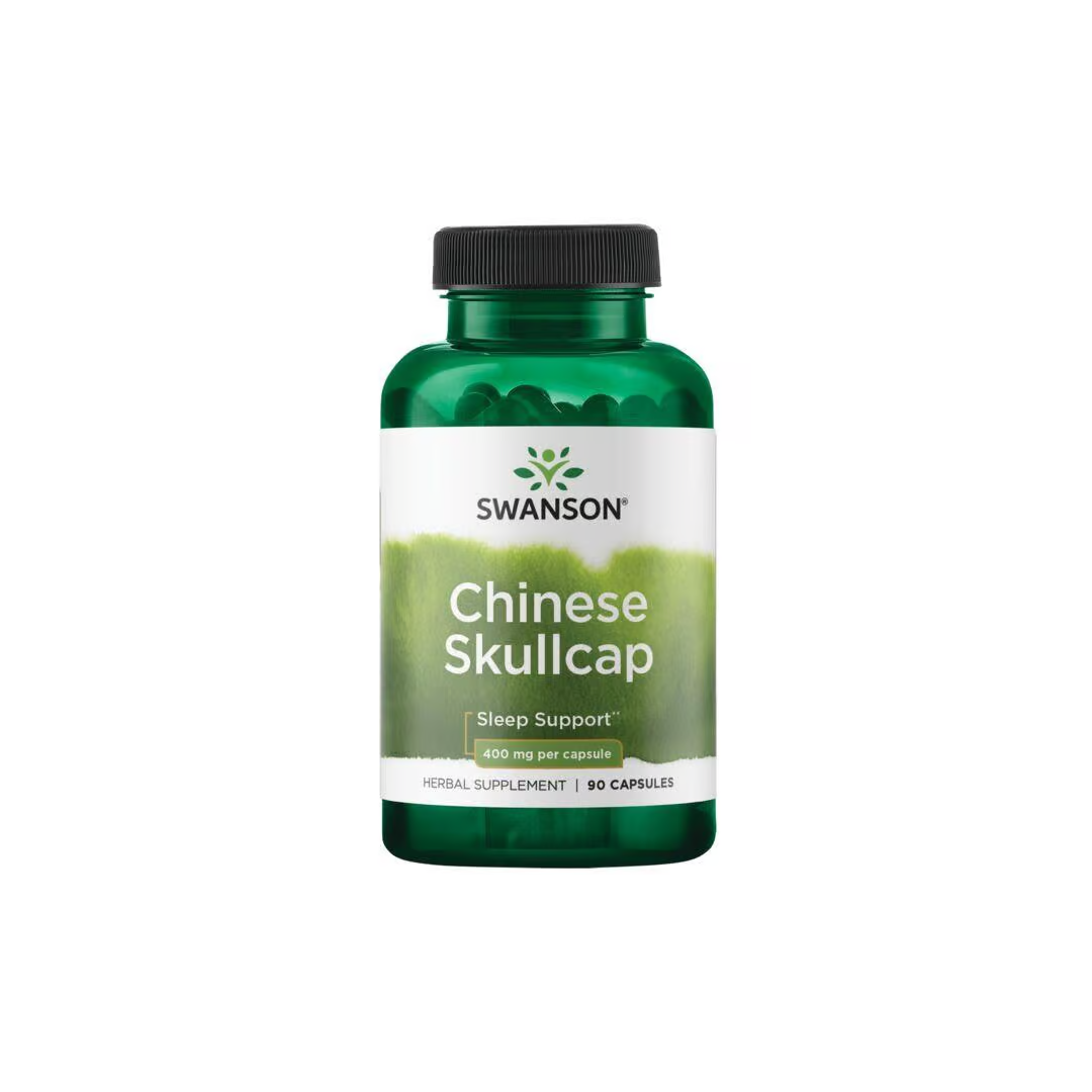 This 90-capsule bottle of Swanson Chinese Skullcap provides 400 mg per capsule, supporting sleep with traditional Chinese medicine.