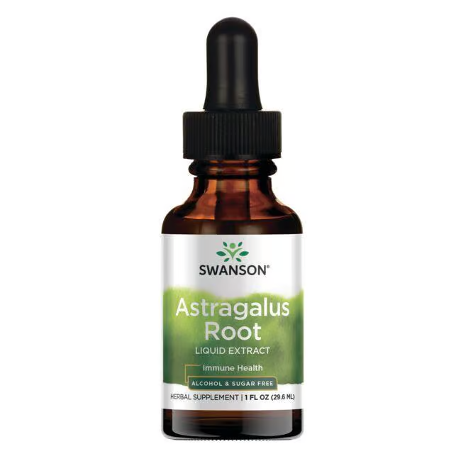 A bottle of Swanson Astragalus Root Liquid Extract 29.6 ml is expertly crafted for immunity and liver health.