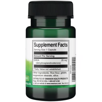 Thumbnail for Swanson’s green bottle of DHEA 25 mg High Potency dietary supplements contains 30 capsules, showcasing supplement facts and ingredients for hormonal balance support, plus manufacturer details.