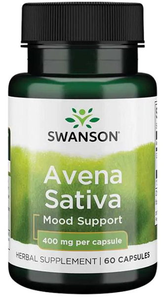 A bottle of Swanson Avena Sativa - 400 mg 60 capsules mood support.