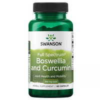 Thumbnail for The Boswellia and Curcumin 60 Capsules by Swanson in a green bottle contains 60 capsules, each with 300 mg of herbal supplement designed to support joint health and enhance mobility.