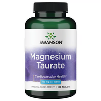 Thumbnail for A bottle of Swanson Magnesium Taurate contains 120 tablets, each 100 mg, known for supporting cardiovascular, muscle, and bone health.