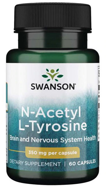 The Swanson N-Acetyl L-Tyrosine - 350 mg 60 capsules is a dietary supplement that aids in the absorption of nutrients, enhances mood regulation, and improves concentration.