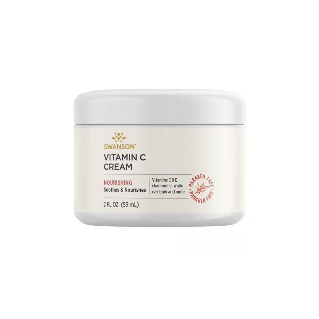 Swanson Vitamin C Cream 59ml is expertly crafted to enhance skin firmness, featuring a nourishing, paraben-free blend of vitamins C & E, chamomile, and white oak bark for a powerful antioxidant boost to vibrant skin health.