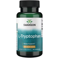 Thumbnail for A bottle of Swanson L-Tryptophan 500 mg, an essential amino acid supplement for sleep quality, contains 60 capsules.