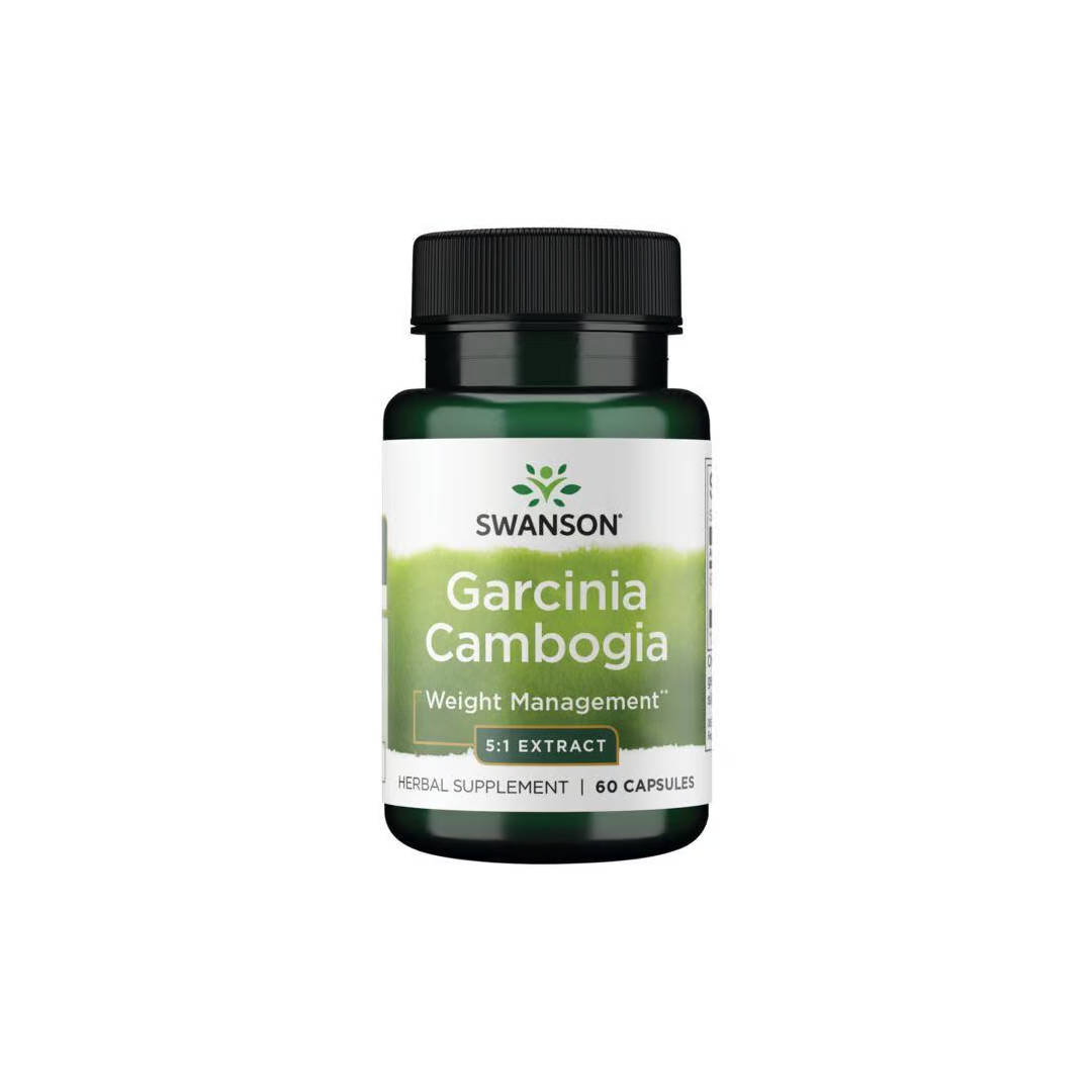 Swanson's Garcinia Cambogia 5:1 Extract, perfect for weight management, offers 60 capsules featuring hydroxycitric acid.