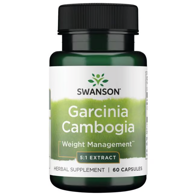 Swanson's Garcinia Cambogia 5:1 Extract offers 60 capsules ideal for weight management, featuring a potent hydroxycitric acid blend.