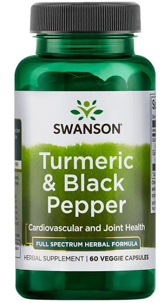 Swanson Turmeric & Black Pepper - 60 vege capsules enhance curcumin's bioavailability. Experience the full spectrum of benefits with our carefully crafted formula.