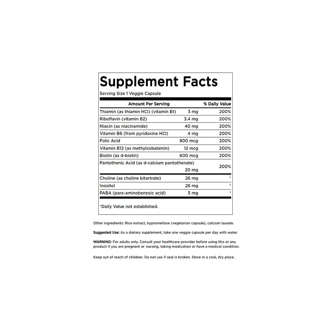 A Swanson dietary supplement label for Balance B-200 Complex - 100 Veg Caps.