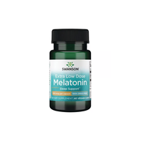 Thumbnail for Swanson's Extra Low Dose Melatonin, with 500 mcg per capsule, provides sleep support in a green bottle of 60 veggie capsules, ideal for combating jet lag.