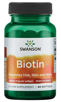 Thumbnail for Swanson Biotin - 10000 mcg 60 softgel dietary supplement nourishes hair, skin and nails.