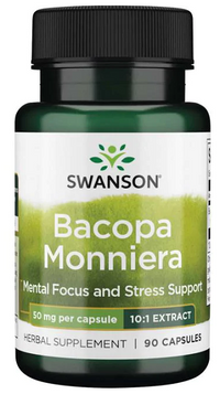 Thumbnail for Swanson Bacopa Monnieri 10:1 Extract is a dietary supplement that promotes mental focus and reduces stress.