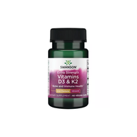 Thumbnail for A bottle of Swanson Extra Strength Vitamins D3 (5000 IU) & K2 (100 mcg) dietary supplement for bone health and immune support, containing 60 veggie capsules.