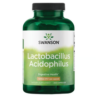 Thumbnail for The Swanson Lactobacillus Acidophilus 250 Capsules in a green bottle contain probiotics with 1 billion CFU per capsule to support gut health.