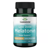 Thumbnail for A bottle of Swanson Melatonin contains 120 capsules with 1 mg each for sleep support and regulating the sleep-wake cycle, all 100% drug-free.