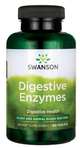 A bottle of Swanson Digestive Enzymes - 180 tabs.