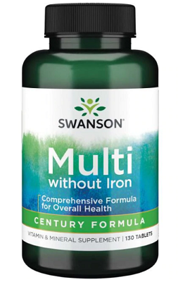 A bottle of Swanson Multi without Iron - 130 tabs, filling nutritional gaps.