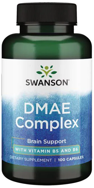 A bottle of Swanson DMAE Complex 100 caps.