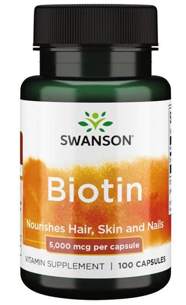 Dietary supplement for hair, skin, and nails in 100 capsules - Swanson Biotin - 5 mg.