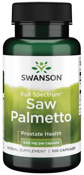 A prostate support supplement containing Swanson's Saw Palmetto - 540 mg 100 capsules.