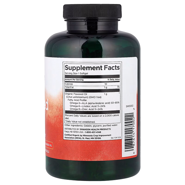 Organic Flaxseed Oil 1000 mg 200 Capsules