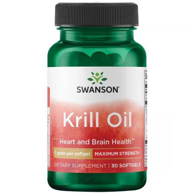 Swanson Krill Oil 1000 mg, 30 softgels dietary supplement for heart and brain health.