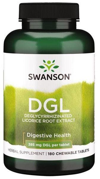 Swanson DGL Deglycyrrhizinated Licorice 385 mg 180 chewable tablets.
